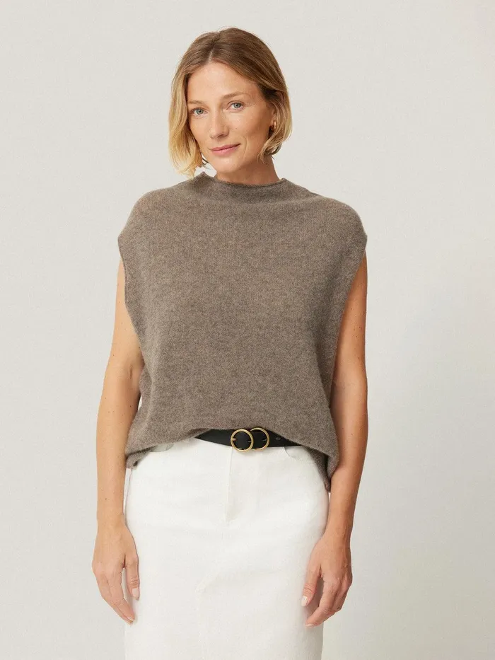 Women Cloud Cashmere Cap Sleeve Top Taupe Jigsaw Knitwear and Cashmere