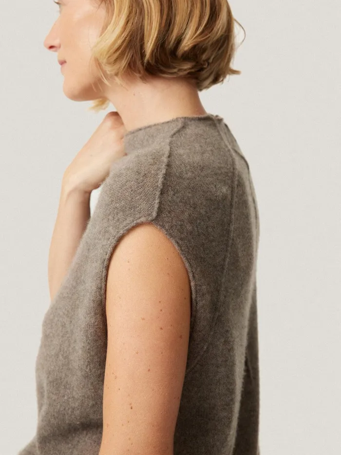 Women Cloud Cashmere Cap Sleeve Top Taupe Jigsaw Knitwear and Cashmere