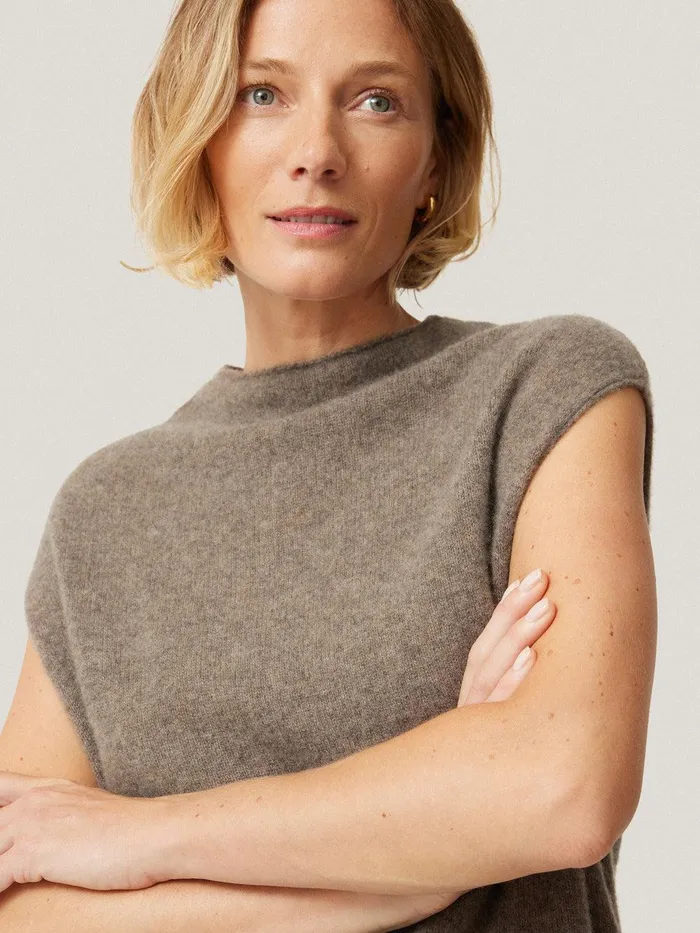 Women Cloud Cashmere Cap Sleeve Top Taupe Jigsaw Knitwear and Cashmere