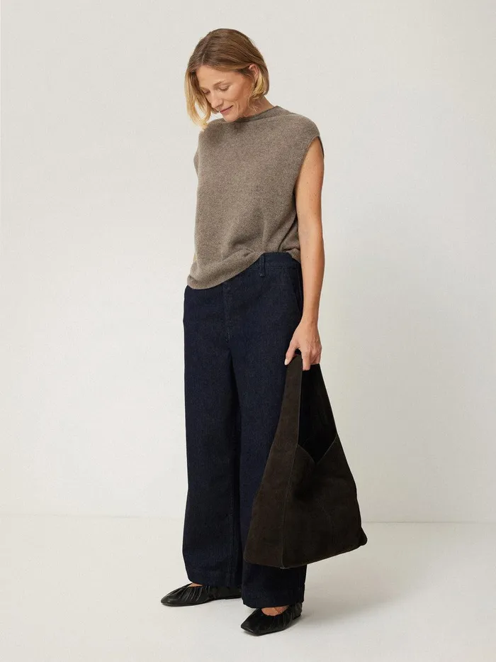 Women Cloud Cashmere Cap Sleeve Top Taupe Jigsaw Knitwear and Cashmere