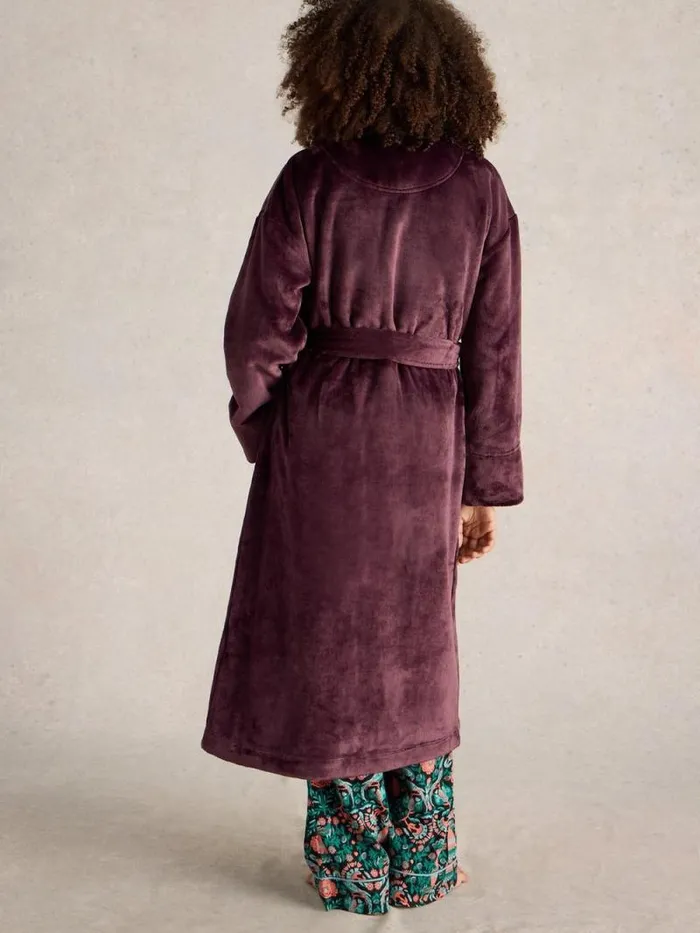 Women Clover Cosy Dressing Gown Dark Purple White Stuff Nightwear