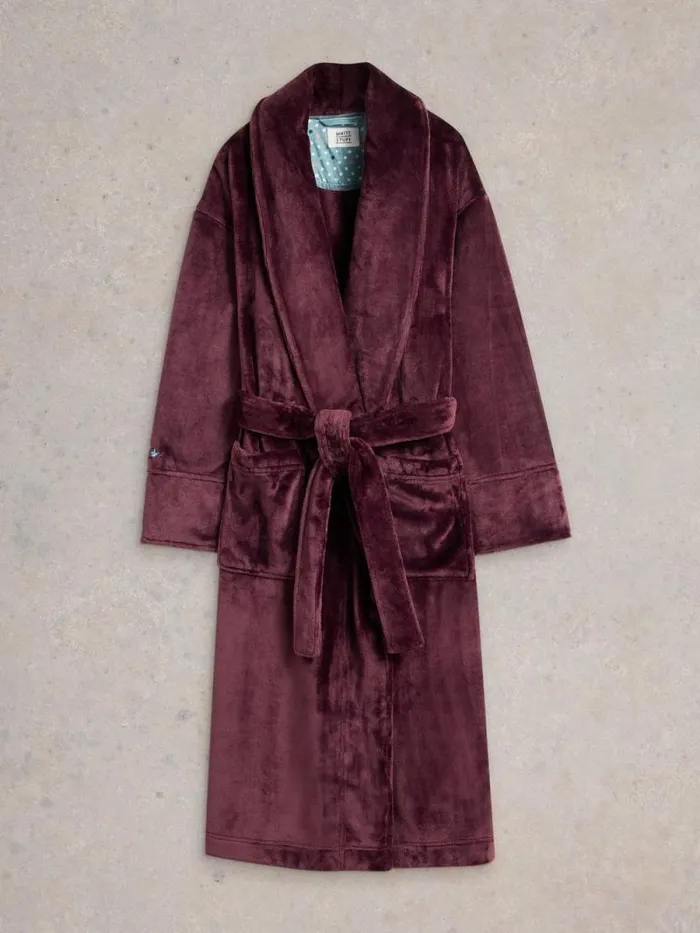 Women Clover Cosy Dressing Gown Dark Purple White Stuff Nightwear