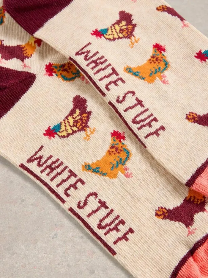 Women Clucky Hens Ankle Sock Natural Multi White Stuff Socks