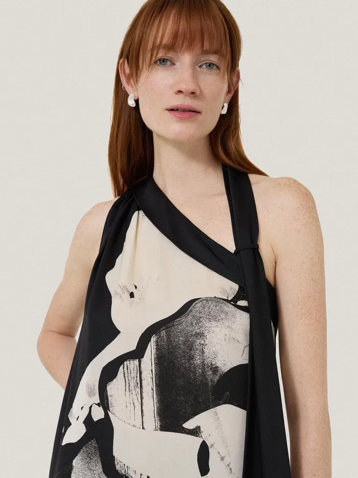 Women Collage Print Scarf Dress Monochrome Jigsaw Dresses and Jumpsuits