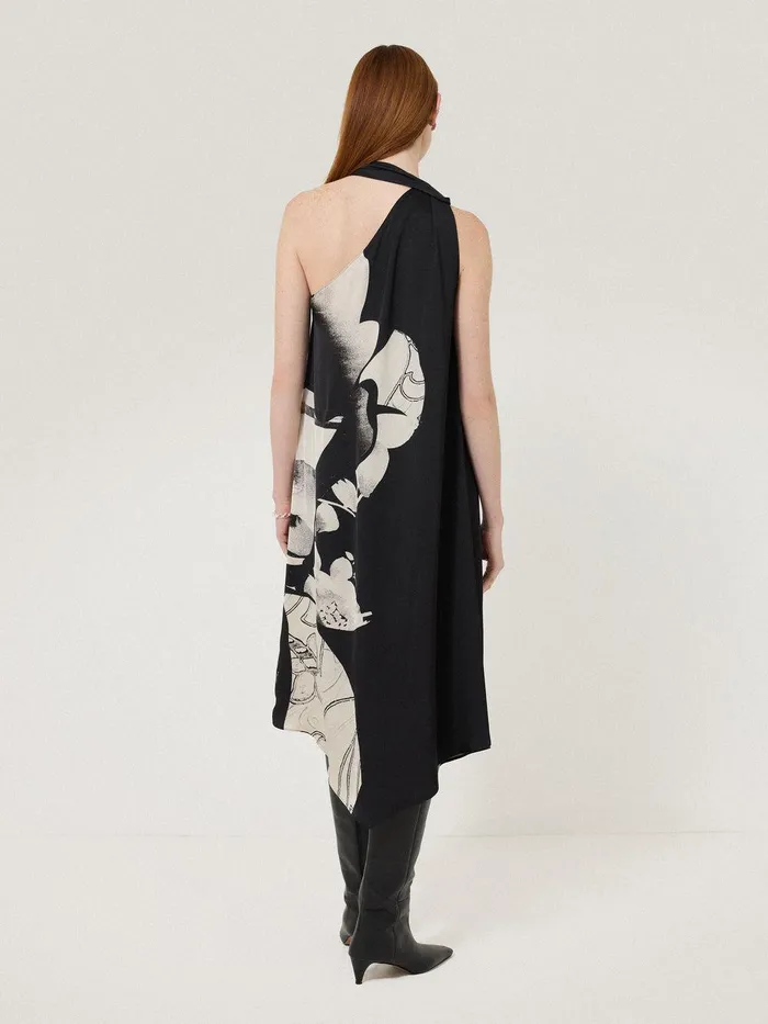 Women Collage Print Scarf Dress Monochrome Jigsaw Dresses and Jumpsuits
