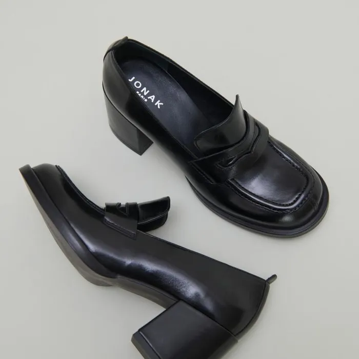 Women College Loafers With Heels Black JONAK Loafers