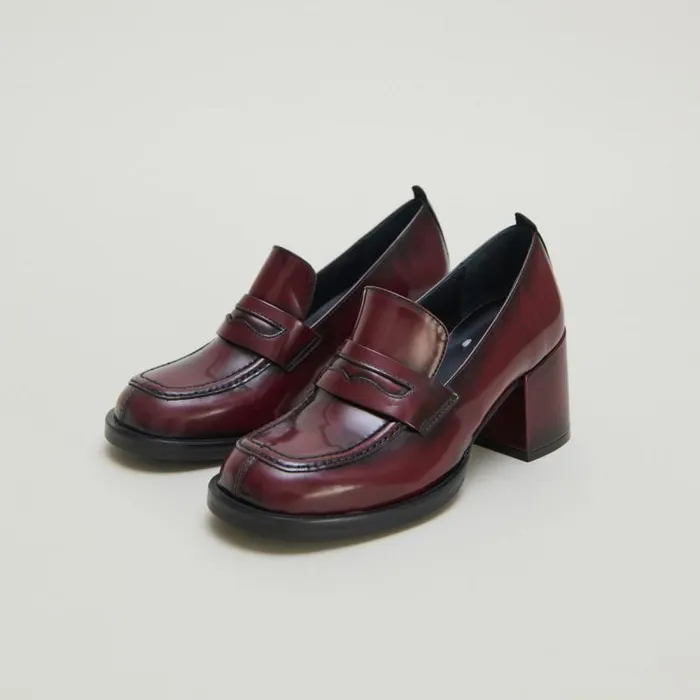 Women College Loafers With Heels Burgundy JONAK Loafers
