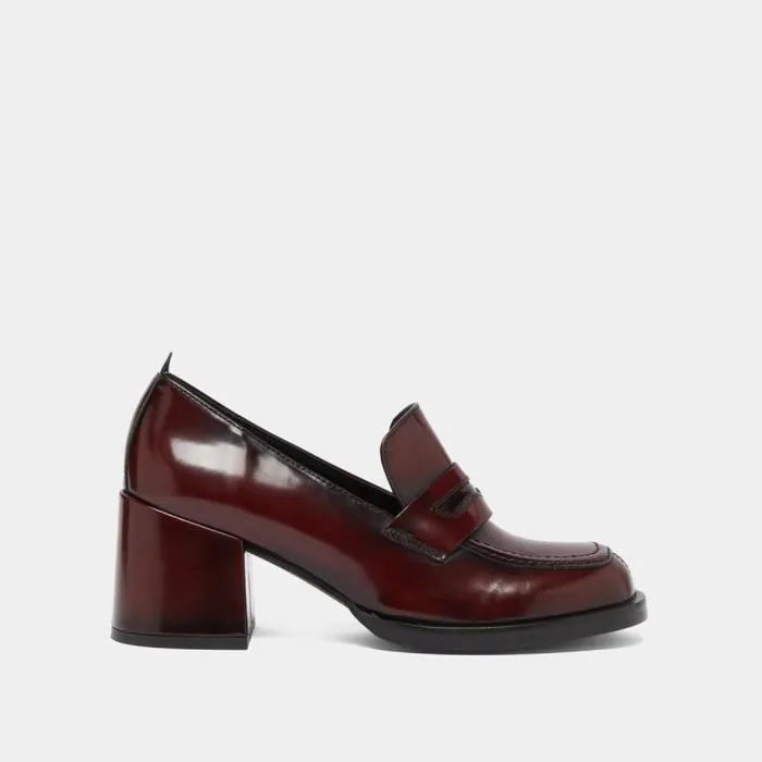 Women College Loafers With Heels Burgundy JONAK Loafers
