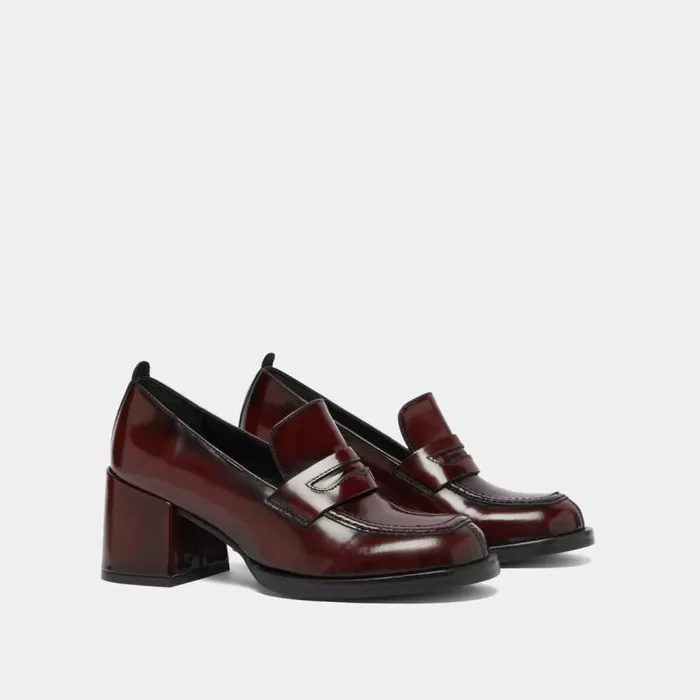 Women College Loafers With Heels Burgundy JONAK Loafers