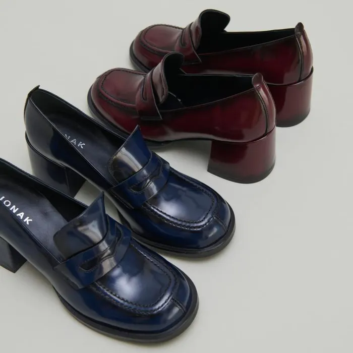 Women College Loafers With Heels Burgundy JONAK Loafers