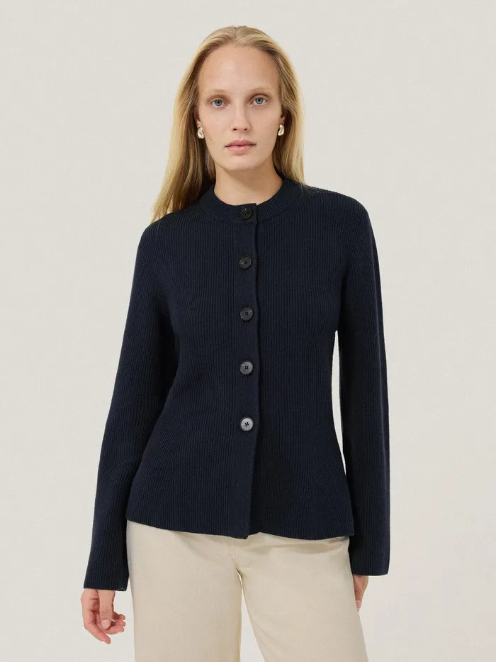 Women Cotton Blend Knit Cardigan Navy Jigsaw Knitwear and Cashmere