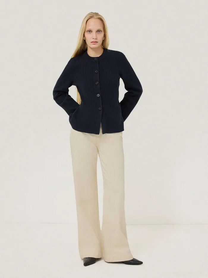 Women Cotton Blend Knit Cardigan Navy Jigsaw Knitwear and Cashmere