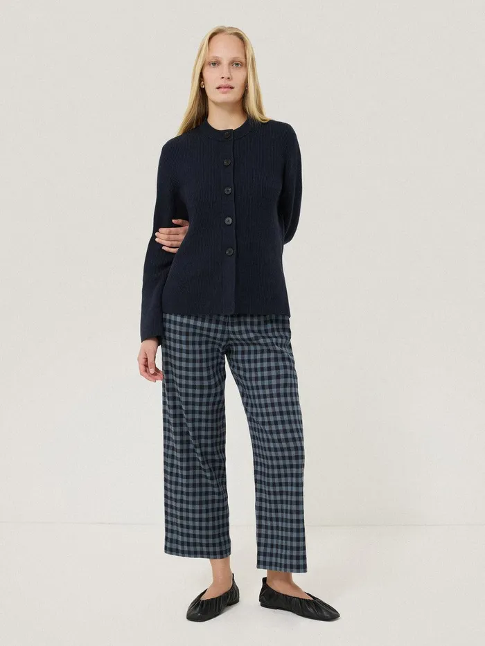 Women Cotton Blend Knit Cardigan Navy Jigsaw Knitwear and Cashmere