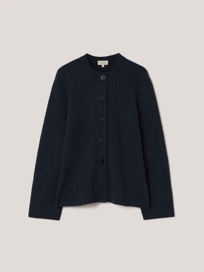 Women Cotton Blend Knit Cardigan Navy Jigsaw Knitwear and Cashmere