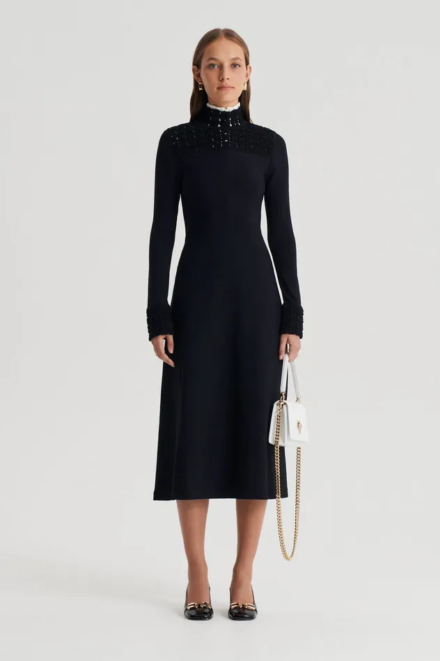 Women CREPE KNIT DAISY POLO DRESS BLACK Dresses Scanlan Theodore