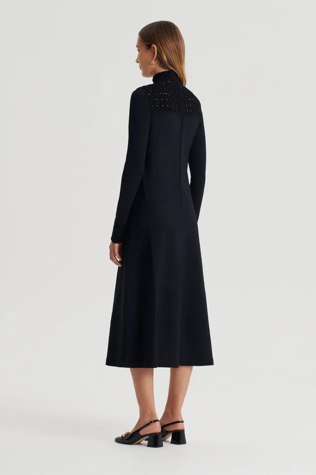 Women CREPE KNIT DAISY POLO DRESS BLACK Dresses Scanlan Theodore Women CREPE KNIT DAISY POLO DRESS BLACK Dresses Scanlan Theodore