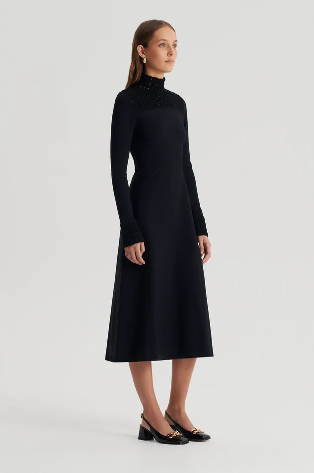 Women CREPE KNIT DAISY POLO DRESS BLACK Dresses Scanlan Theodore Women CREPE KNIT DAISY POLO DRESS BLACK Dresses Scanlan Theodore