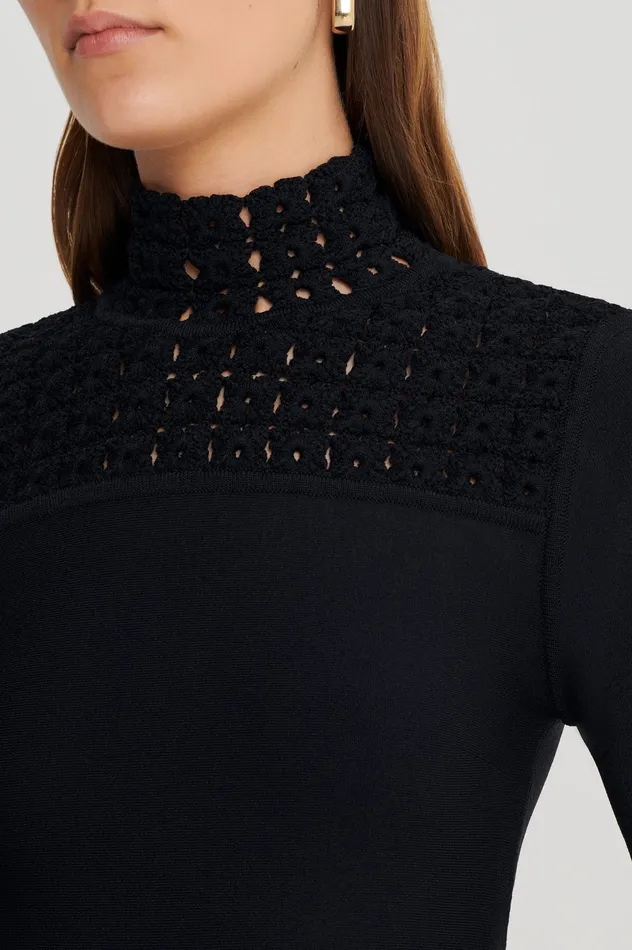 Women CREPE KNIT DAISY POLO DRESS BLACK Dresses Scanlan Theodore Women CREPE KNIT DAISY POLO DRESS BLACK Dresses Scanlan Theodore