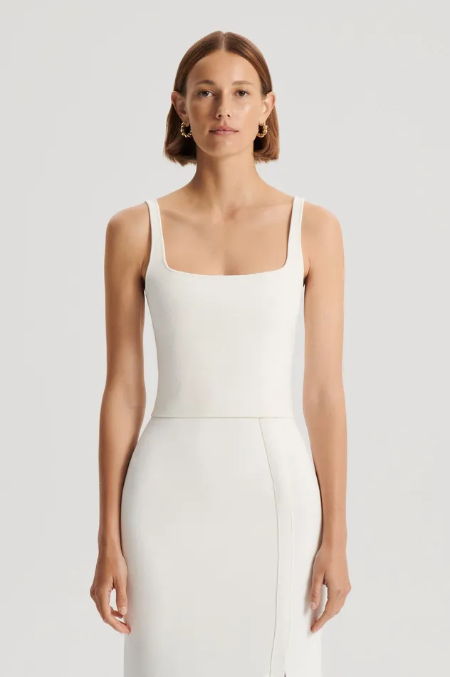 Women CREPE KNIT SQUARE CAMISOLE CREAM Tops Scanlan Theodore Women CREPE KNIT SQUARE CAMISOLE CREAM Tops Scanlan Theodore