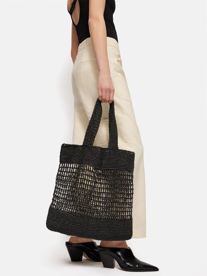 Women Crochet Tote Black Jigsaw Bags