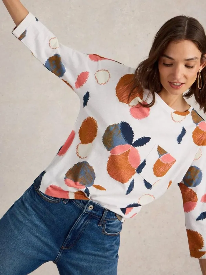 Women DEMI DOLMAN TOP Natural Print White Stuff Tops and Tees