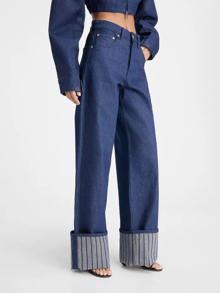 Women Denim JACQUEMUS The Wide DeNmes Denim Pants Navy Navy Stripes
