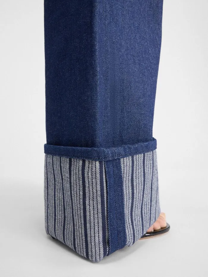 Women Denim JACQUEMUS The Wide DeNmes Denim Pants Navy Navy Stripes