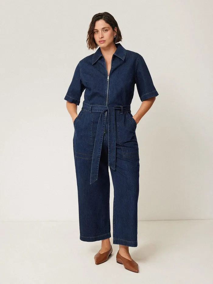 Women Denim Zip Front Jumpsuit Indigo Jigsaw Denim