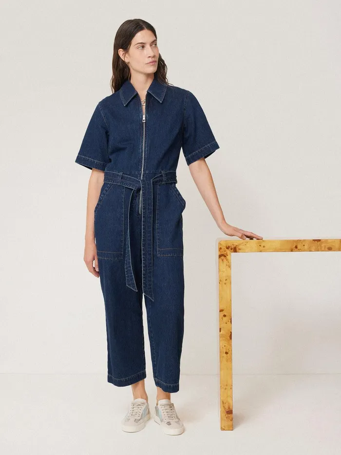 Women Denim Zip Front Jumpsuit Indigo Jigsaw Denim