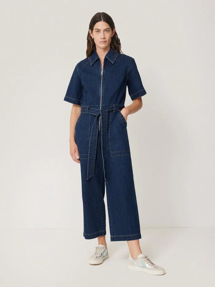 Women Denim Zip Front Jumpsuit Indigo Jigsaw Denim