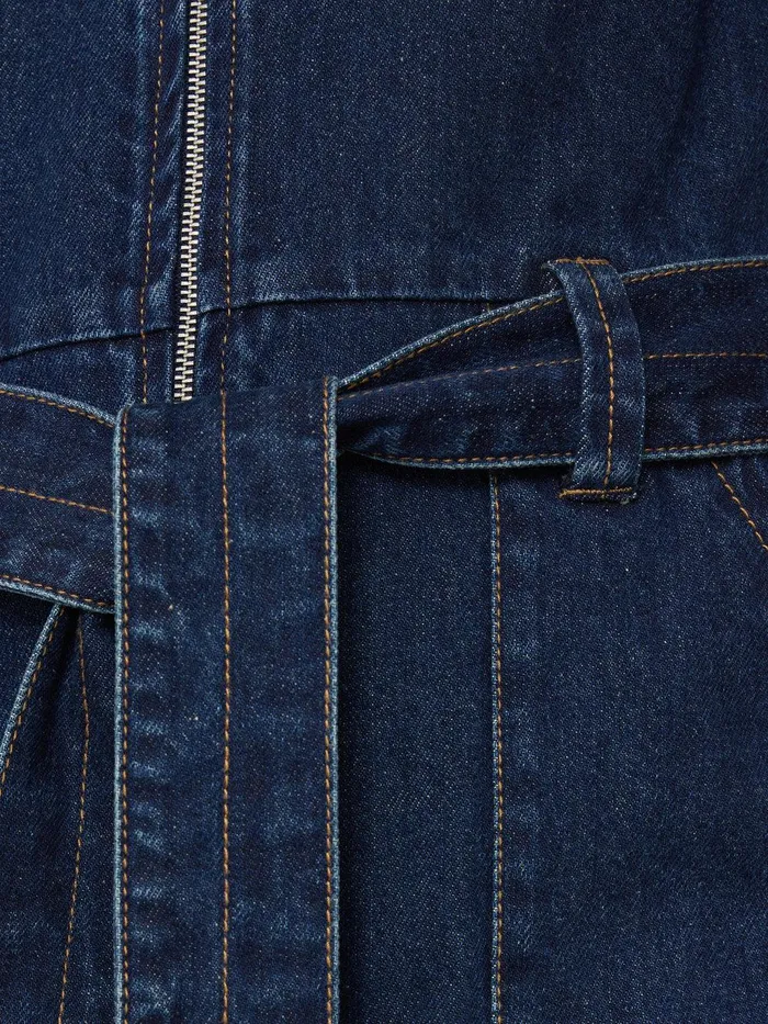 Women Denim Zip Front Jumpsuit Indigo Jigsaw Denim