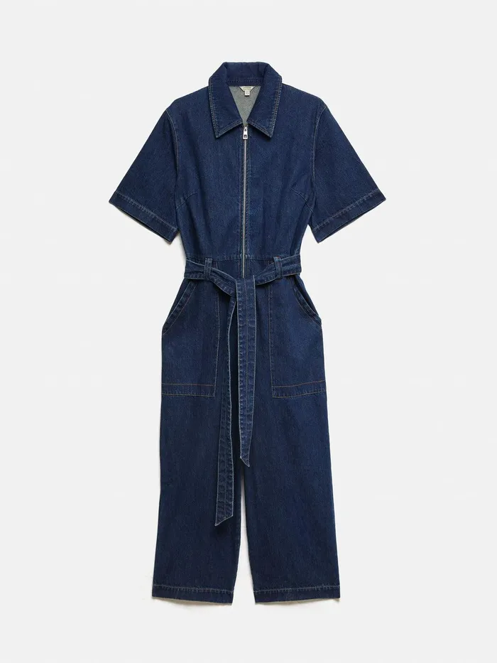 Women Denim Zip Front Jumpsuit Indigo Jigsaw Denim
