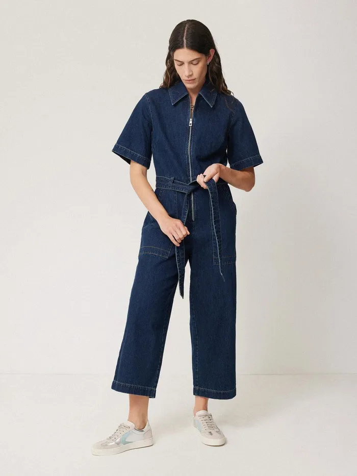 Women Denim Zip Front Jumpsuit Indigo Jigsaw Denim