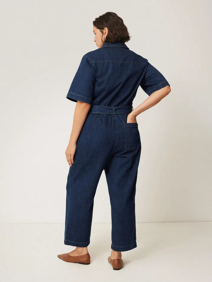 Women Denim Zip Front Jumpsuit Indigo Jigsaw Denim