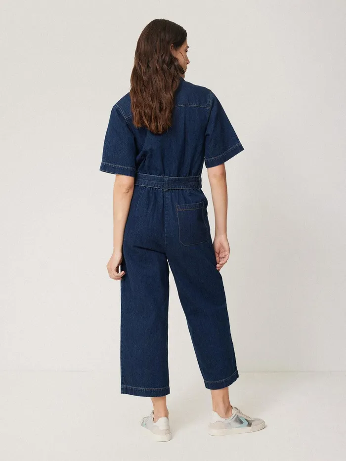 Women Denim Zip Front Jumpsuit Indigo Jigsaw Denim
