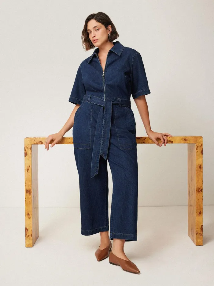 Women Denim Zip Front Jumpsuit Indigo Jigsaw Denim