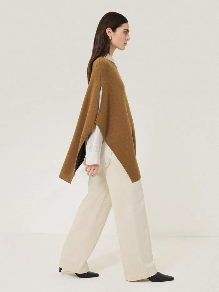 Women Double Face Knit Poncho Toffee Jigsaw Knitwear and Cashmere