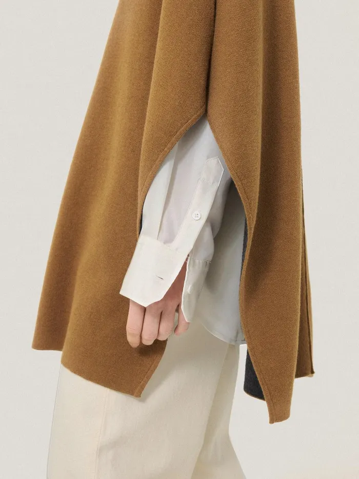 Women Double Face Knit Poncho Toffee Jigsaw Knitwear and Cashmere