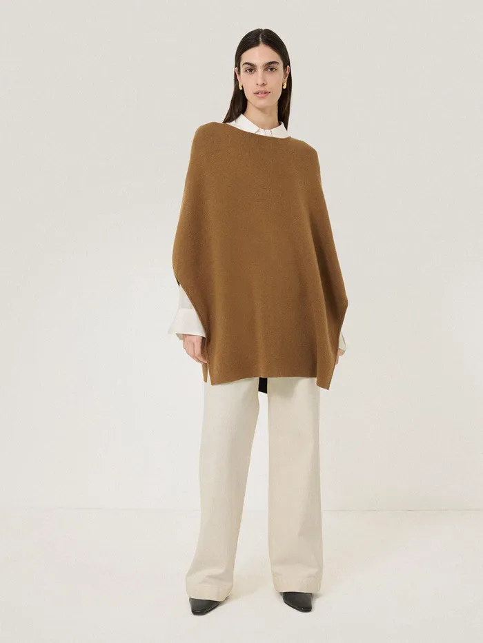 Women Double Face Knit Poncho Toffee Jigsaw Knitwear and Cashmere