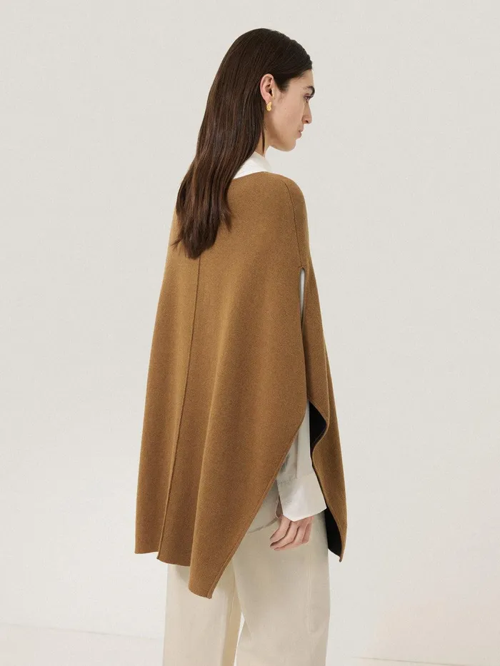 Women Double Face Knit Poncho Toffee Jigsaw Knitwear and Cashmere