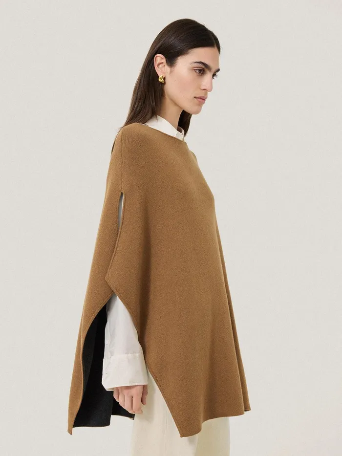Women Double Face Knit Poncho Toffee Jigsaw Knitwear and Cashmere
