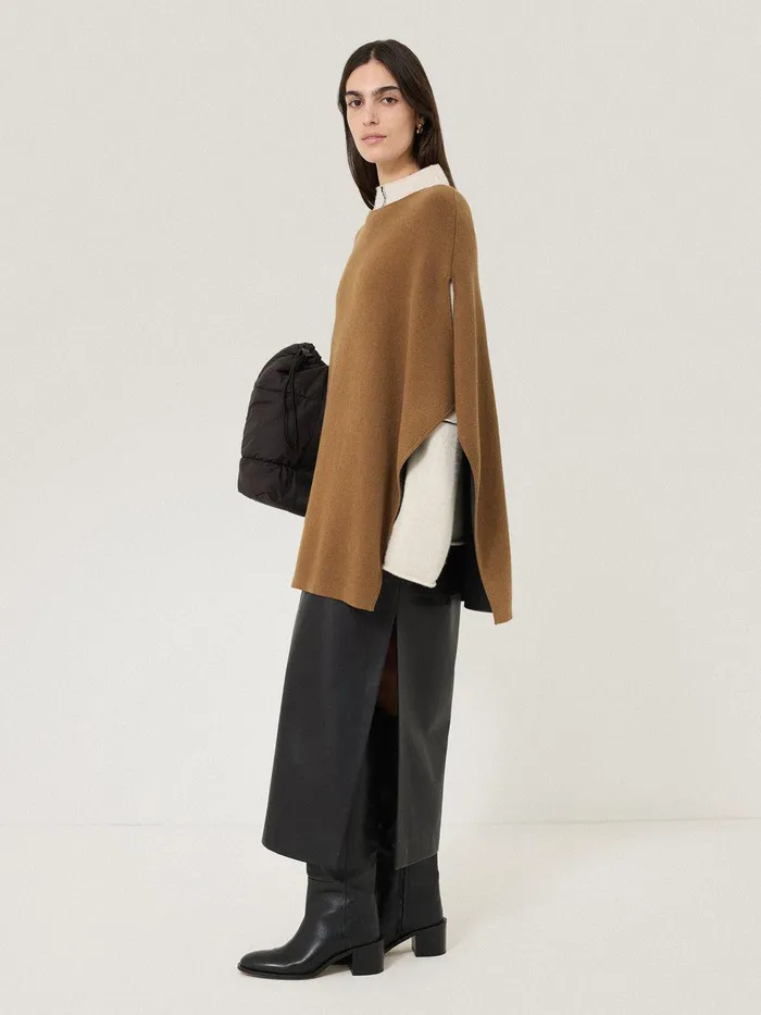 Women Double Face Knit Poncho Toffee Jigsaw Knitwear and Cashmere