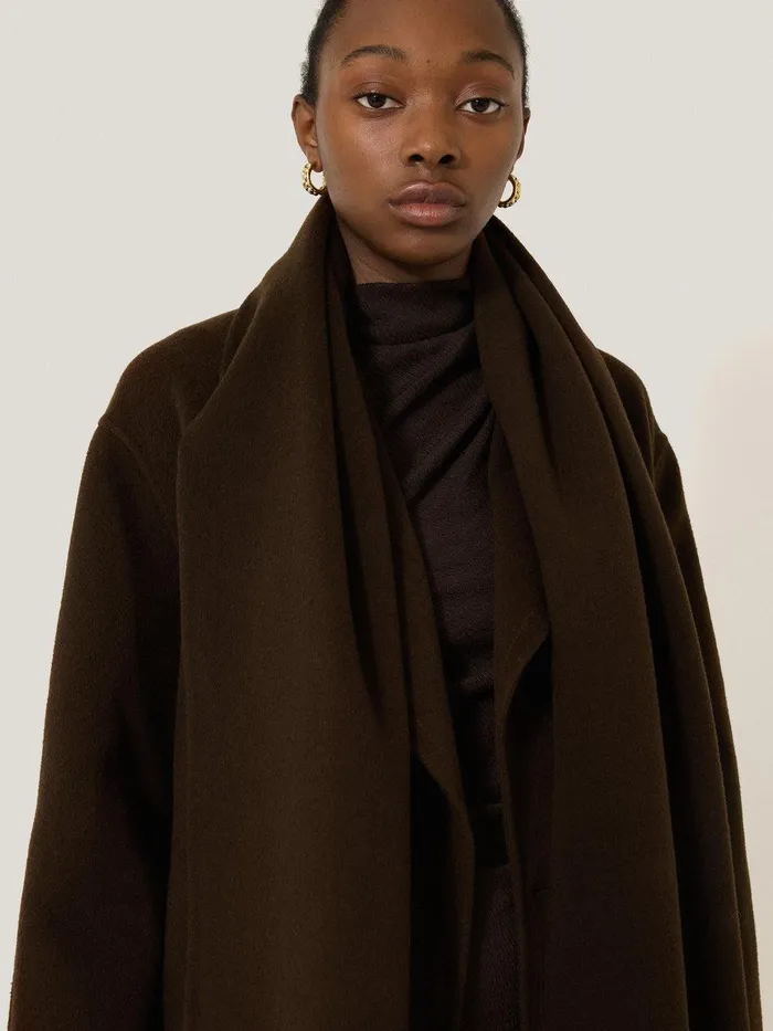 Women Double Faced Woven Scarf Chocolate Jigsaw Knitwear and Cashmere