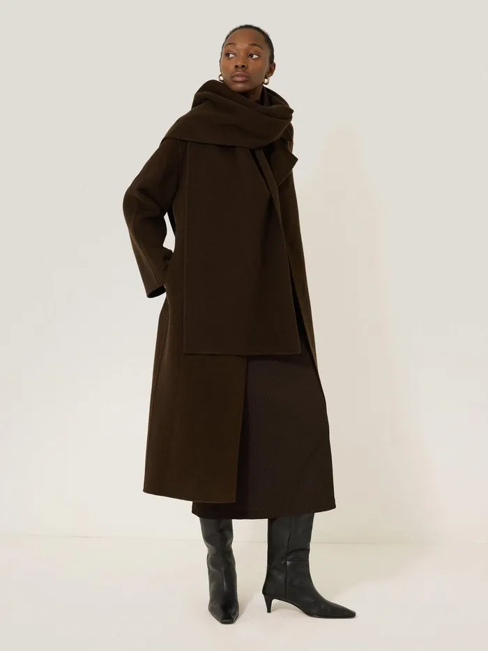 Women Double Faced Woven Scarf Chocolate Jigsaw Knitwear and Cashmere