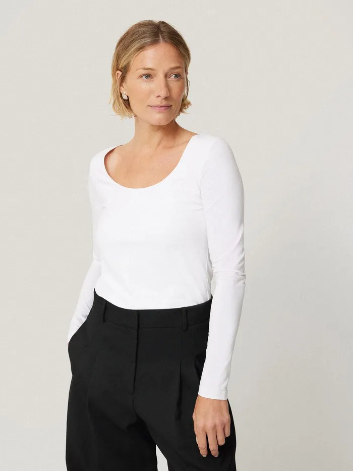 Women Double Front Ballet Neck Top White Jigsaw Shirts and Tops