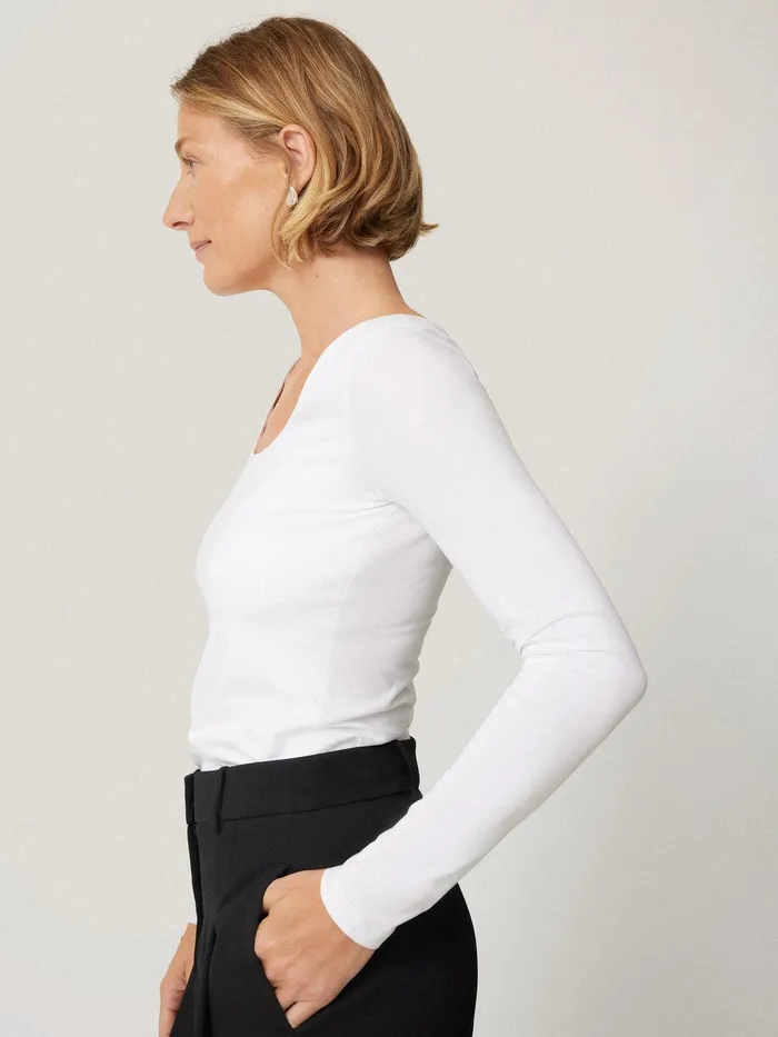 Women Double Front Ballet Neck Top White Jigsaw Shirts and Tops