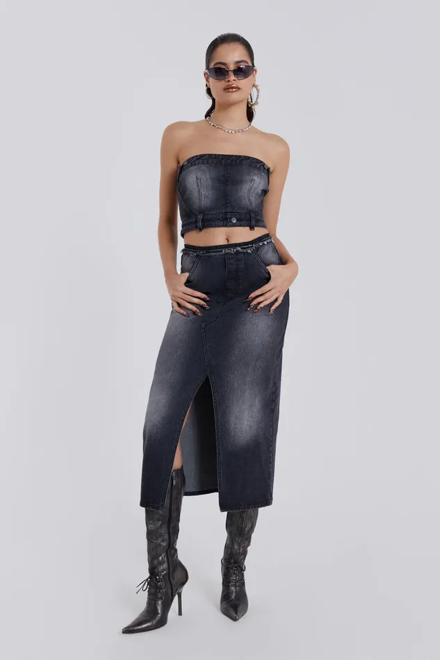 Women Dresses Jaded London Shop Liberty 2 In 1 Detachable Denim Black Midi Dress