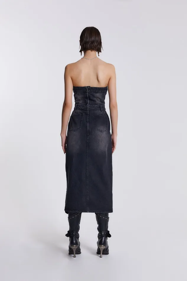 Women Dresses Jaded London Shop Liberty 2 In 1 Detachable Denim Black Midi Dress