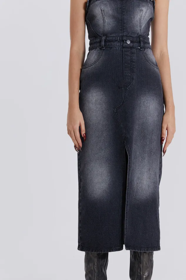 Women Dresses Jaded London Shop Liberty 2 In 1 Detachable Denim Black Midi Dress