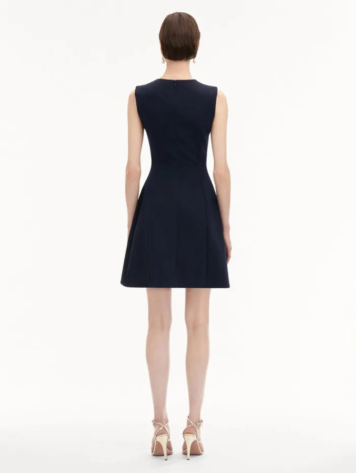 Women Dresses Oscar De La Renta Bow Button Split Skirt Dress Navy Women Dresses Oscar De La Renta Bow Button Split Skirt Dress Navy